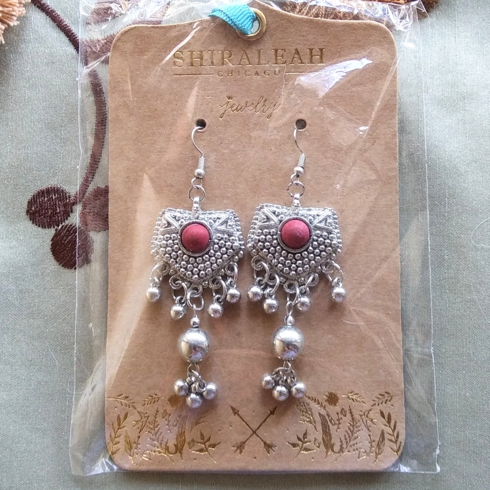 Shiraleah Mae Red Stone Dangle Earrings - Picture 1 of 6